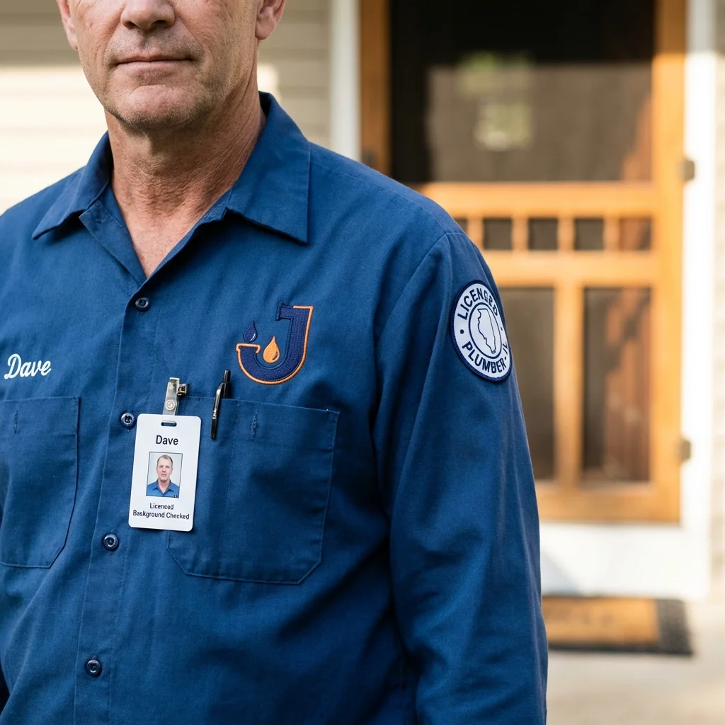 Licensed plumber showing ID badge in Jefferson City, TN