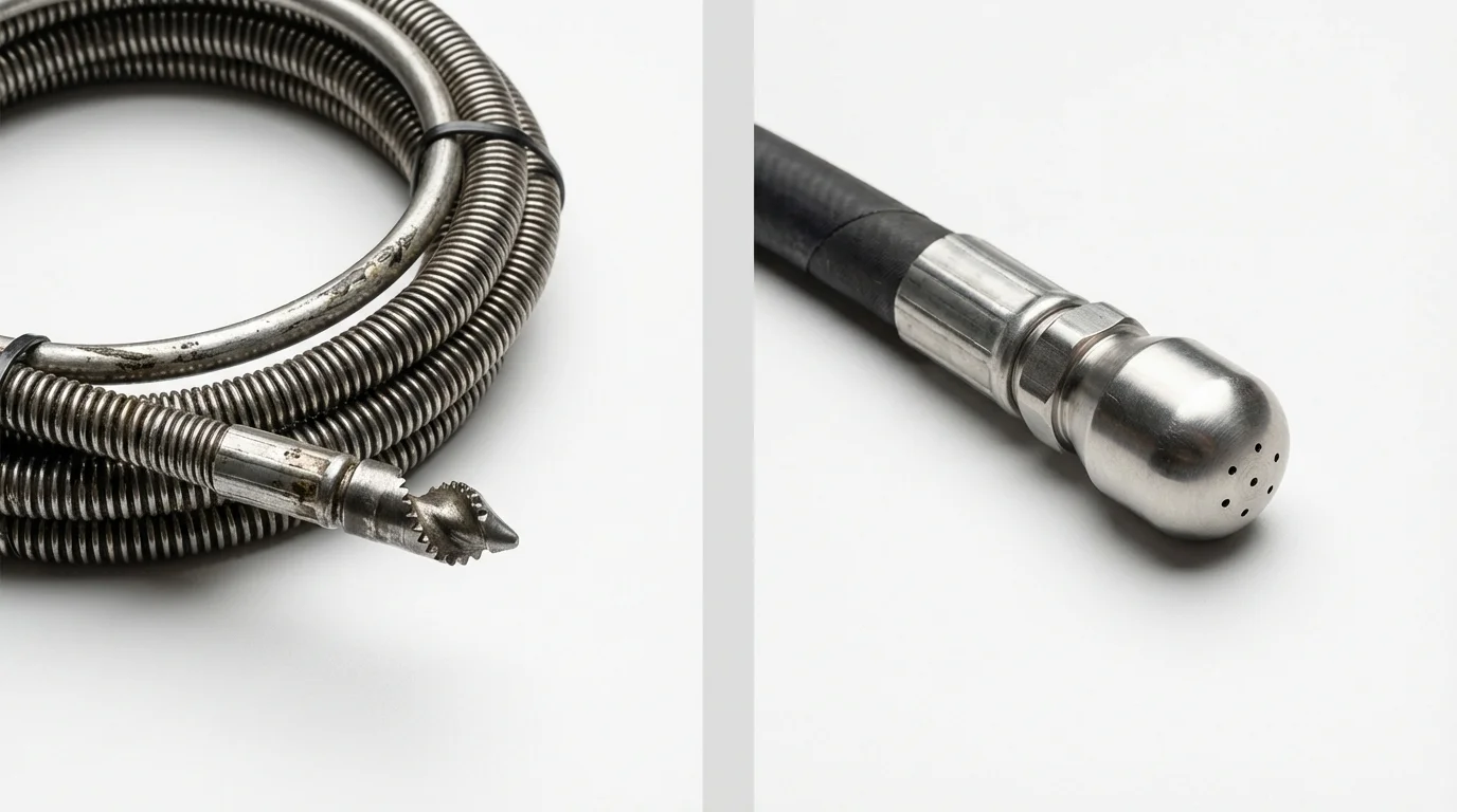 Drain snake cable and hydro jetting nozzle used for drain cleaning in Jefferson City, TN