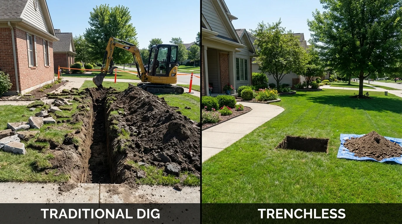 Trenchless sewer repair with minimal yard damage versus traditional excavation in Jefferson City, TN